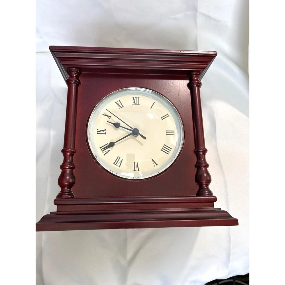 Charter Club Traditional Mahogany Mantel Clock Roman Numerals & Quartz Movement